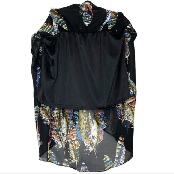 Apollo Skirt Black High Low Feather Print Size S - Picture 3 of 6
